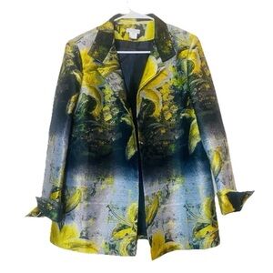 Design Exchange Yellow Floral Women's Jacket in Silver and Black SZ S